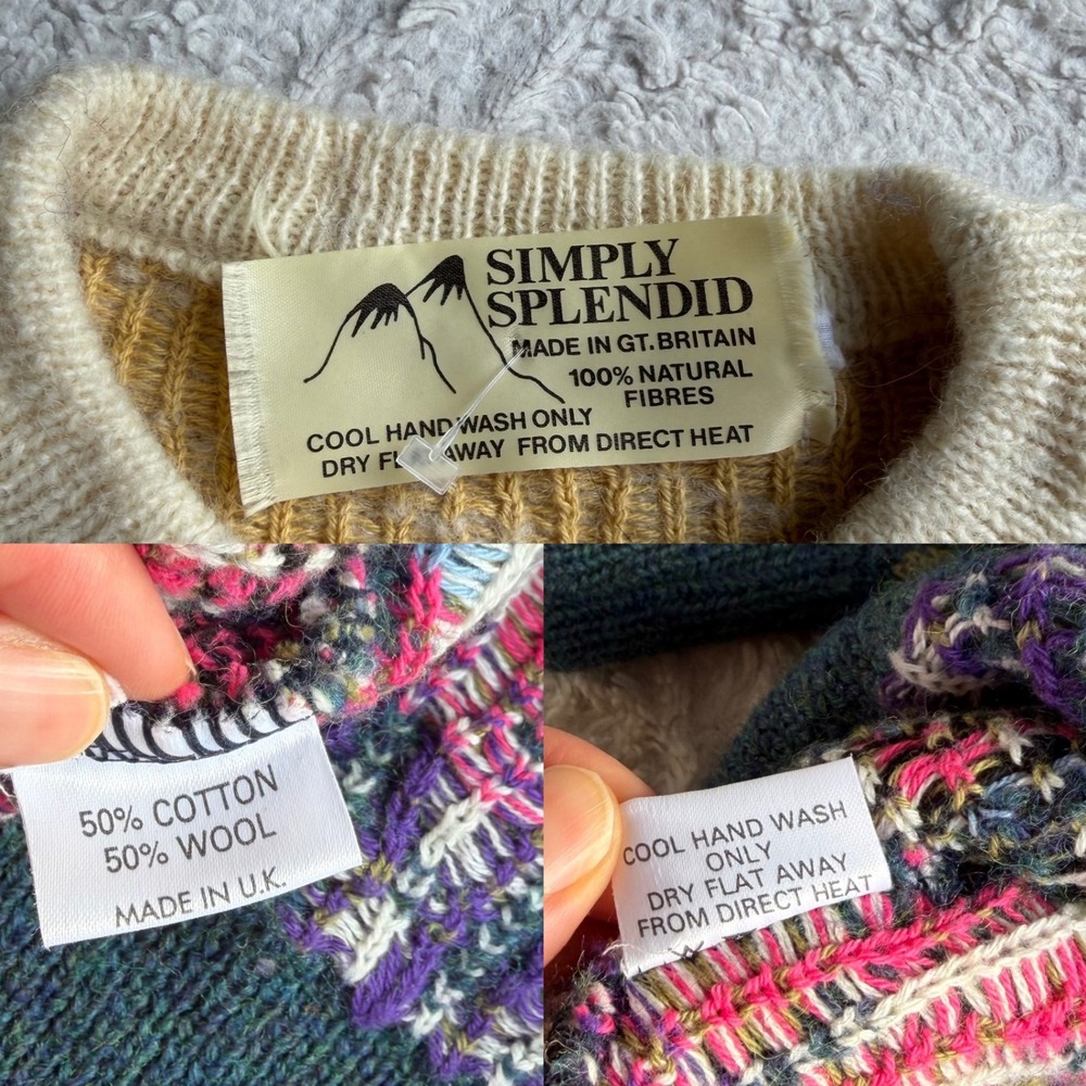 Vintage Wool Sheep Sweater Simply Splendid Pastoral Landscape Dog Scenic Scene M - Picture 4 of 12